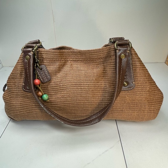 FOSSIL PURSE Genuine Classic 1954 Key Oasis Straw slouchy bag tan brown paisley - Picture 1 of 16